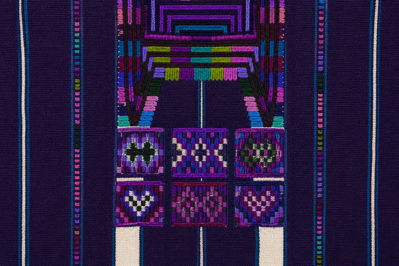 Deep purple geometric brocade characteristic of an Oxchuc huipil